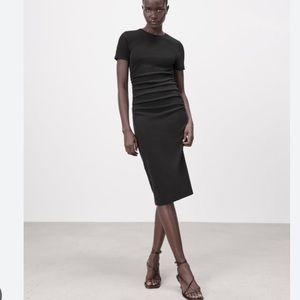 Zara Ribbed Midi Dress with Ruched Sides